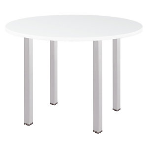 Table ronde Actual L. 100 x 100 cm - Plateau Blanc - 4 pieds carrés Aluminium