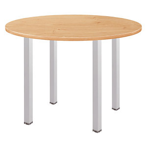 Table ronde Actual L. 100 x 100 cm - Plateau Chêne - 4 pieds carrés Aluminium
