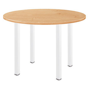 Table ronde Actual L. 100 x 100 cm - Plateau Chêne - 4 pieds carrés Blanc