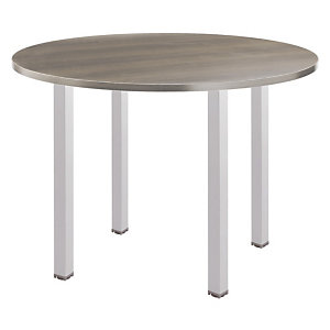 Table ronde Actual L. 100 x 100 cm - Plateau Chêne grisé - 4 pieds métal carrés Aluminium