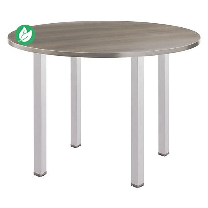 Table ronde Actual L. 100 x 100 cm - Plateau Chêne grisé - 4 pieds métal carrés Aluminium
