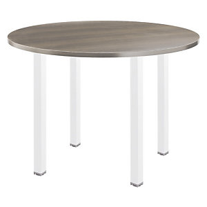 Table ronde Actual L. 100 x 100 cm - Plateau Chêne grisé - 4 pieds métal carrés blancs