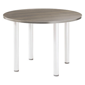 Table ronde Actual L. 100 x 100 cm - Plateau Chêne grisé - Pied métal ronds Blanc