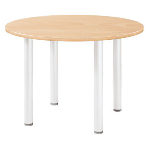 Table ronde Actual L. 100 x 100 cm - Plateau Hêtre - Pied tubulaire Blanc