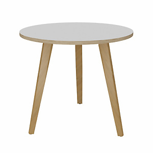 Table ronde Halden Ø 80 cm - Plateau Blanc bords Chêne - Pieds bois Chêne