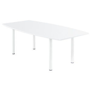 Table tonneau Actual L. 200 x 100 cm - Plateau Blanc - Pied tubulaire Blanc