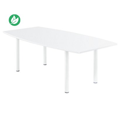 Table tonneau Actual L. 200 x 100 cm - Plateau Blanc - Pied tubulaire Blanc