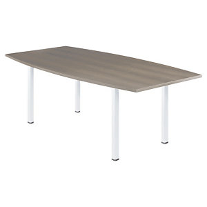 Table tonneau Actual L. 200 x 100 cm - Plateau Chêne grisé - 4 pieds métal carrés blancs