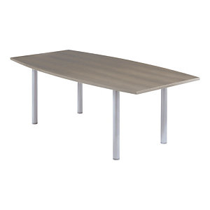 Table tonneau Actual L. 200 x 100 cm - Plateau Chêne grisé - 4 pieds métal ronds Aluminium