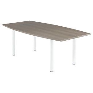 Table tonneau Actual L. 200 x 100 cm - Plateau Chêne grisé - 4 pieds métal ronds blancs