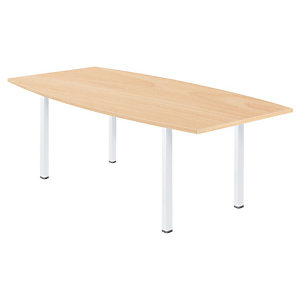 Table tonneau Actual L. 200 x 100 cm - Plateau Hêtre - 4 pieds carrés Blanc