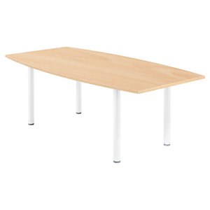 Table tonneau Actual L. 200 x 100 cm - Plateau Hêtre - Pied tubulaire Blanc