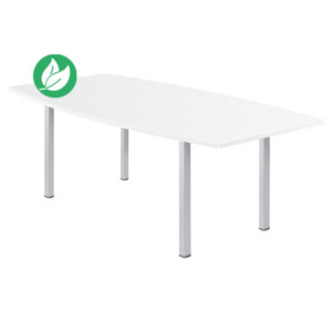 Table tonneau Actual L.200 x P.100 cm - Plateau Blanc - Pieds carrés Aluminium