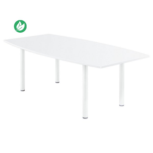 Table tonneau Actual L.200 x P.100 cm - Plateau Blanc - Pieds tubulaires Blanc