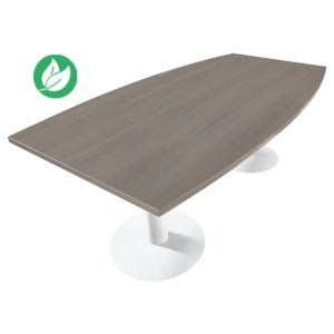 Table tonneau Actual L.200 x P.100 cm - Plateau Chêne grisé - Pied tulipe Blanc