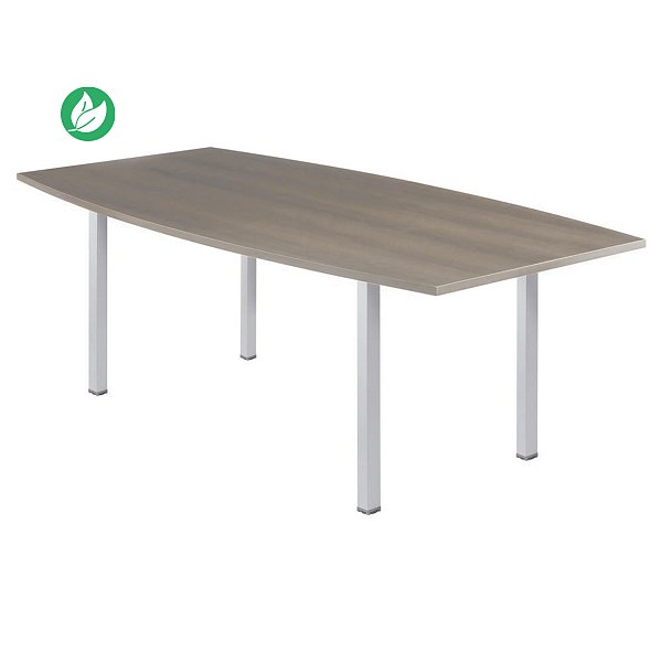 Table tonneau Actual L.200 x P.100 cm - Plateau Chêne grisé - Pieds carrés Aluminium