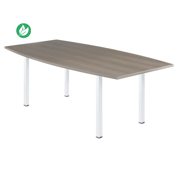 Table tonneau Actual L.200 x P.100 cm - Plateau Chêne grisé - Pieds carrés Blanc
