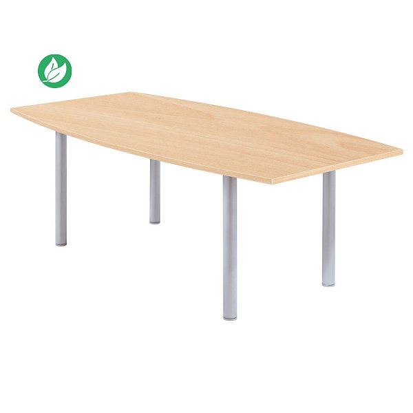 Table tonneau Actual L.200 x P.100 cm - Plateau Hêtre - Pieds tubulaires Aluminium
