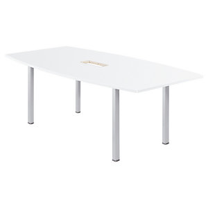 Table tonneau avec électrification Actual L. 200 x 100 cm - Plateau Blanc - 4 pieds carrés Aluminium
