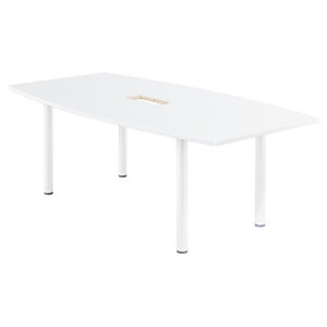 Table tonneau avec électrification Actual L. 200 x 100 cm - Plateau Blanc - Pied tubulaire Blanc