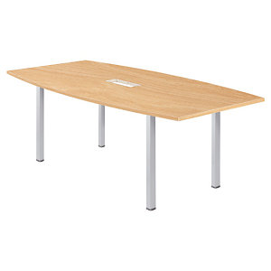 Table tonneau avec électrification Actual L. 200 x 100 cm - Plateau Chêne - 4 pieds carrés Aluminium