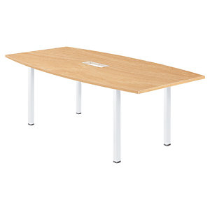 Table tonneau avec électrification Actual L. 200 x 100 cm - Plateau Chêne - 4 pieds carrés Blanc