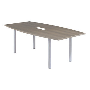 Table tonneau avec électrification Actual L. 200 x 100 cm - Plateau Chêne grisé - 4 pieds ronds méta