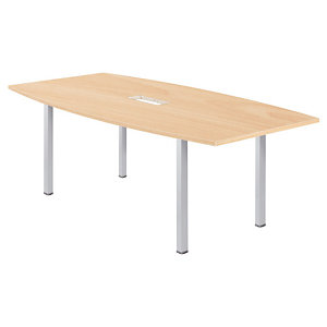 Table tonneau avec électrification Actual L. 200 x 100 cm - Plateau Hêtre - 4 pieds carrés Aluminium