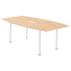 Table tonneau avec électrification Actual L. 200 x 100 cm - Plateau Hêtre - 4 pieds carrés Blanc