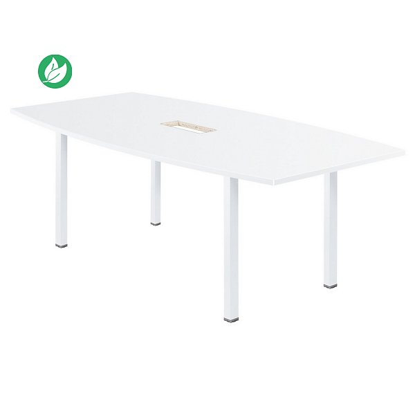Table tonneau avec électrification Actual L.200 x P.100 cm - Plateau Blanc - Pieds carrés Blanc