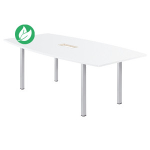 Table tonneau avec électrification Actual L.200 x P.100 cm - Plateau Blanc - Pieds tubulaires Aluminium Table tonneau avec électrification Actual L.200 x P.100 cm - Plateau Blanc - Pieds tubulaires Aluminium