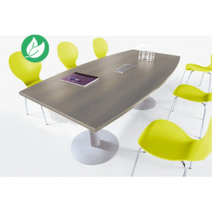 Table tonneau avec électrification Actual L.200 x P.100 cm - Plateau Chêne grisé - Pied tulipe Aluminium