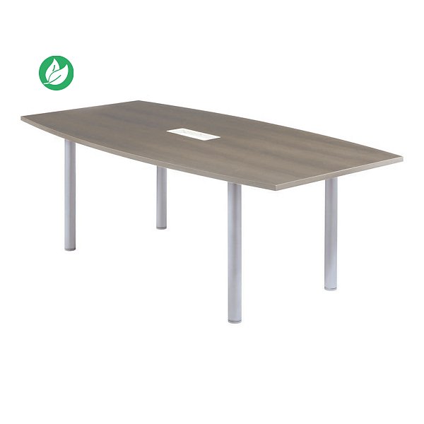 Table tonneau avec électrification Actual L.200 x P.100 cm - Plateau Chêne grisé - Pieds carrés Aluminium
