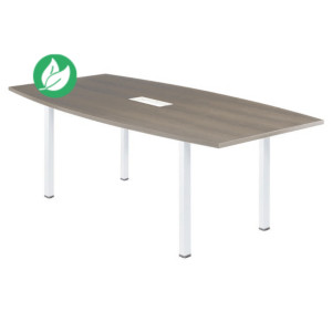 Table tonneau avec électrification Actual L.200 x P.100 cm - Plateau Chêne grisé - Pieds carrés Blanc