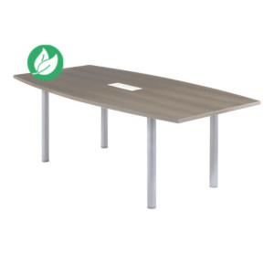 Table tonneau avec électrification Actual L.200 x P.100 cm - Plateau Chêne grisé - Pieds tubulaires Aluminium