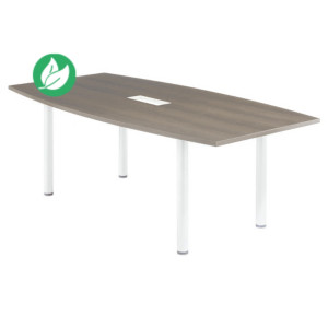 Table tonneau avec électrification Actual L.200 x P.100 cm - Plateau Chêne grisé - Pieds tubulaires Blanc Table tonneau avec électrification Actual L.200 x P.100 cm - Plateau Chêne grisé - Pieds tubulaires Blanc