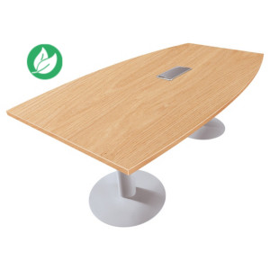 Table tonneau avec électrification Actual L.200 x P.100 cm - Plateau Chêne - Pied tulipe Aluminium