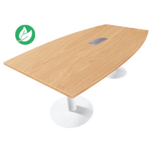 Table tonneau avec électrification Actual L.200 x P.100 cm - Plateau Chêne - Pied tulipe Blanc Table tonneau avec électrification Actual L.200 x P.100 cm - Plateau Chêne - Pied tulipe Blanc