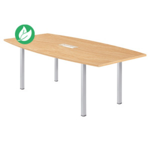 Table tonneau avec électrification Actual L.200 x P.100 cm - Plateau Chêne - Pieds carrés Aluminium