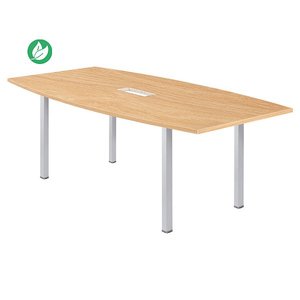 Table tonneau avec électrification Actual L.200 x P.100 cm - Plateau Chêne - Pieds carrés Aluminium