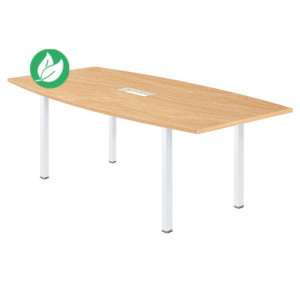 Table tonneau avec électrification Actual L.200 x P.100 cm - Plateau Chêne - Pieds carrés Blanc Table tonneau avec électrification Actual L.200 x P.100 cm - Plateau Chêne - Pieds carrés Blanc