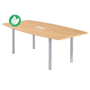 Table tonneau avec électrification Actual L.200 x P.100 cm - Plateau Chêne - Pieds tubulaires Aluminium