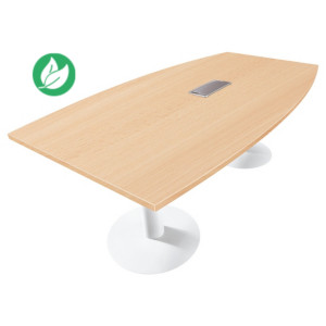 Table tonneau avec électrification Actual L.200 x P.100 cm - Plateau Hêtre - Pied tulipe Blanc Table tonneau avec électrification Actual L.200 x P.100 cm - Plateau Hêtre - Pied tulipe Blanc