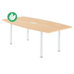 Table tonneau avec électrification Actual L.200 x P.100 cm - Plateau Hêtre - Pieds carrés Blanc Table tonneau avec électrification Actual L.200 x P.100 cm - Plateau Hêtre - Pieds carrés Blanc
