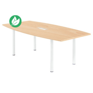Table tonneau avec électrification Actual L.200 x P.100 cm - Plateau Hêtre - Pieds tubulaires Blanc Table tonneau avec électrification Actual L.200 x P.100 cm - Plateau Hêtre - Pieds tubulaires Blanc