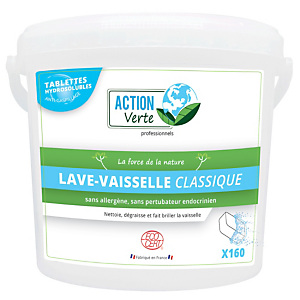 Tablettes écologiques lave vaisselle cycle long HACCP Action Verte, seau de 160 tablettes Tablettes écologiques lave vaisselle cycle long HACCP Action Verte, seau de 160 tablettes