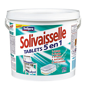 Tablettes de lavage lave-vaisselle cycle court Solivaisselle Tablets 5 en 1 de Solipro, 150 tablettes Tablettes de lavage lave-vaisselle cycle court Solivaisselle Tablets 5 en 1 de Solipro, 150 tablettes