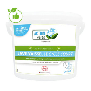 Tablettes lave-vaisselle cycle court HACCP Action Verte, seau de 160 Tablettes lave-vaisselle cycle court HACCP Action Verte, seau de 160