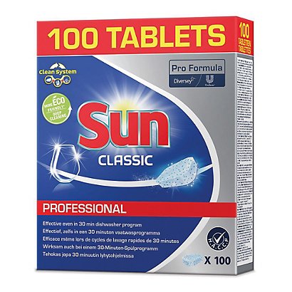 Tablettes lave-vaisselle cycle court Sun Professional, boîte de 100
