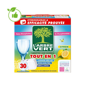 Tablettes lave-vaisselle cycle long L'Arbre Vert citron, boîte de 30